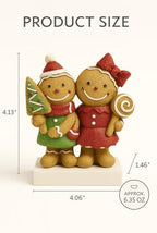 Christmas Gingerbread Couple Resin Figurine – Hand-Painted Holiday Décor, Boy with Tree Cookie & Girl with Bow and Swirl Lollipop, Tabletop/Mantel Accent (Brown Gingerbread) - Image 5