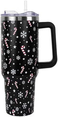 Christmas Tumbler with Handle and Straw Lid 40 oz,Cute Christmas Gifts for Women Candy Cane Snowflakes Vacuum Insulated Leak Proof Tumbler,Winter Holiday Accessories Stainless Steel Coffee Cup Mug by Unknown