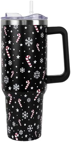Christmas Tumbler with Handle and Straw Lid 40 oz,Cute Christmas Gifts for Women Candy Cane Snowflakes Vacuum Insulated Leak Proof Tumbler,Winter Holiday Accessories Stainless Steel Coffee Cup Mug by Unknown
