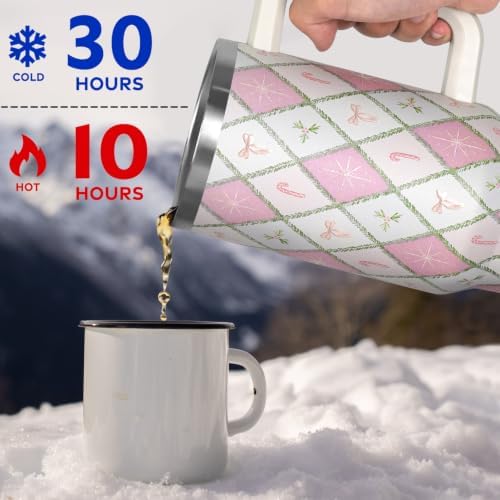 Christmas Tumbler with Handle and Straw Lid 40 oz,Cute Gifts for Women Merry Xmas Plaid Bow Candy Cane Holly Stars Winter Holiday Festival Vacuum Insulated Leak Proof Stainless Steel Coffee Cup Mug - Image 5