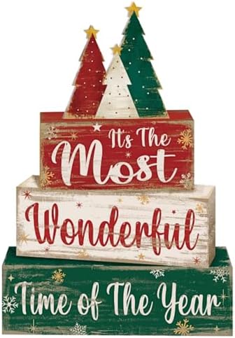 Moucuny 4 Pcs Christmas Tree Table Decorations Xmas Wooden Blocks Signs by Moucuny