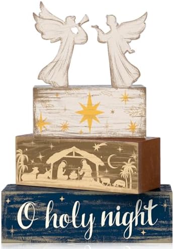 Moucuny 4 Pcs Christmas Angel Table Decorations Nativity Block Signs by Moucuny