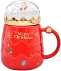 17.6 oz Christmas Mug with Winter Snow Globes Lid Decorations, Large Cute Festive Ceramic Coffee Cup, Winter Xmas Birthday Tabletop Drinkware Teacup Gifts for Adults Kids Men Women (Red) by Peclek