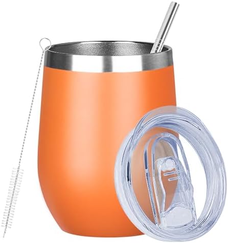MEZMUT 12 Oz Insulated Wine Tumbler with Lid Wine Glass Cup(Orange,1) by MEZMUT