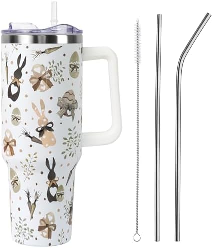 Easter Tumbler with Handle and Straw Lid 40 oz,Cute Easter Spring Gift for Women Men Bunny Rabbit Eucalyptus Eggs Carrots Vacuum Insulated Leak Proof Stainless Steel Coffee Cup Mug by Unknown