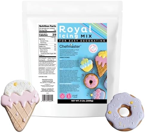 Chefmaster Premium Royal Icing Mix, Decorating Cookies, Making Cake Decorations, Extra Smooth & Versatile, Just Add Water, Non-GMO, Made in USA, 5 lbs (White Royal Icing) by Chefmaster%C2%AE