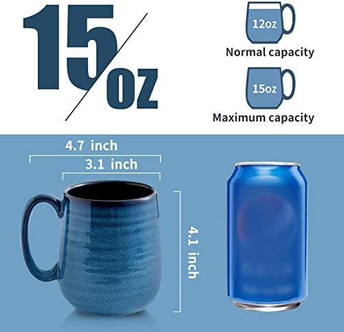 HASENSE Coffee Mugs Set of 4, 15 Ounce Porcelain Mug Set with Handle for Morning Coffee Tea and Cocoa, Ceramic Coffee Cups with Beautiful Glaze for Men, Women, Navy - Image 4