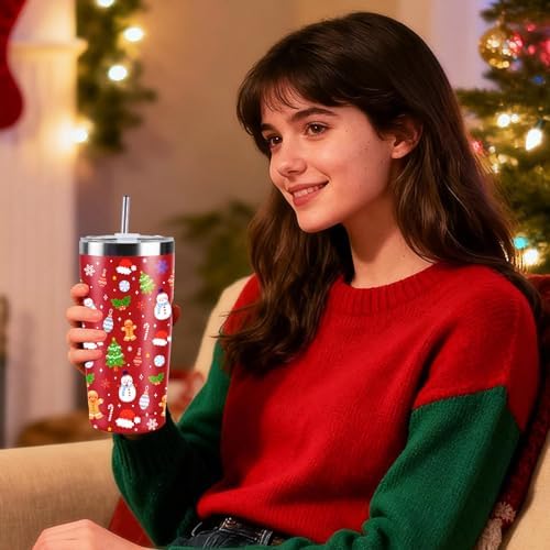 Christmas Gifts for Women 2025, 20 oz Red Stainless Steel Christmas Coffee Tumblers with Lid and Straw, Insulated Coffee Travel Mug, Best Xmas Themed Gifts for Women Men Girls Teachers Coworkers - Image 2