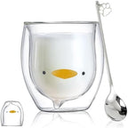Binoster Duck Mug Cute Mugs Glass Double Wall Insulated Glass Espresso Cup, Coffee Cup, Tea Cup, Milk Cup,Kawaii Gift for Office and Personal Birthday Christmas (Duck) by WELOCMETOBINOSTER