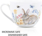 20 oz Bunny Coffee Mug with Spring Flowers & Happy Days Slogan, Premium Bone China Rabbit Coffee Cup, Cute Garden Gift for Women, Family&Friends, Designed in England by Harvest Green Studio - Image 4