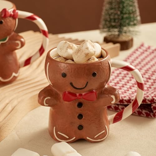 Bico 3D Gingerbread Man Mugs Set of 2, 9 oz Hand Painted Stoneware - Image 5