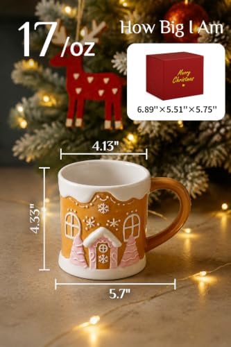 Christmas Mugs - Holiday Card & Gift Box Included - Candy Cookie House Design - Funny & Cute Christmas Coffee Mug - Perfect for Mom Kids Dad Gifts 17 Oz - Image 2