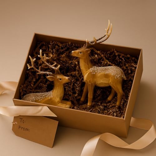 Resin Christmas Deer Figurines Set of 2 – Snow-Dusted Standing & Lying Pair Hand-Painted Gift-Ready Mantel Tabletop Holiday Reindeer Decor (Brown Reindeer) - Image 7
