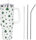 St Patricks Day Gifts 40 oz Tumbler with Handle and Straw Lid,Cute Green Lucky Clover Shamrock Spring Gift for Women Men Vacuum Insulated Leak Proof Stainless Steel Coffee Cup Mug by Unknown