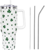 St Patricks Day Gifts 40 oz Tumbler with Handle and Straw Lid,Cute Green Lucky Clover Shamrock Spring Gift for Women Men Vacuum Insulated Leak Proof Stainless Steel Coffee Cup Mug by Unknown
