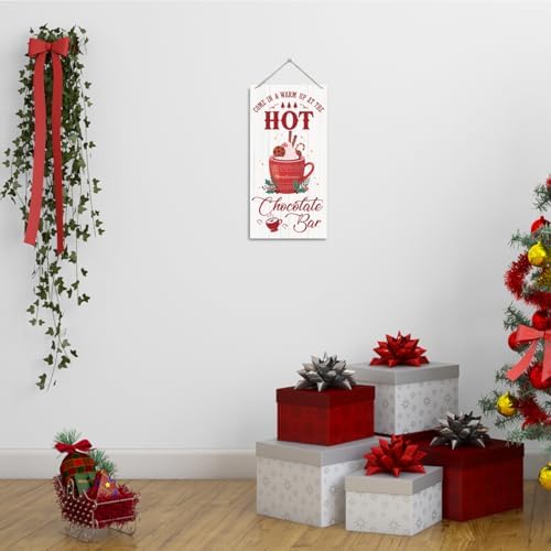 Hot Chocolate Bar Sign, Christmas Hanging Wood Sign, Winter Decorative Wall Signs, Rustic Winter Wooden Door Signs, Farmhouse Outdoor Wood Christmas Decor, Xmas Wall Art 6x12 Inches - Image 4