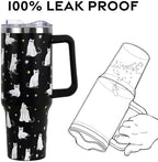 Halloween Tumbler with Lid and Straw 40oz,Black Cute Ghost Cat Vacuum Insulated Leak Proof Tumbler,Goth Cute Spooky Gift Women Girls,Halloween Accessories Stainless Steel Coffee Cup - Image 5