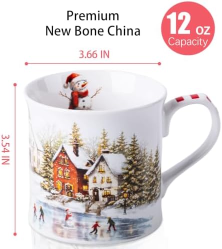 Christmas Snowy Village Coffee Mug, 12oz Ceramic Winter Mug with Vintage Town, Pine Trees, Ice Skating & Snowman, Festive Holiday Gift for Christmas, Designed in England by Harvest Green Studio - Image 3