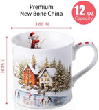 Christmas Snowy Village Coffee Mug, 12oz Ceramic Winter Mug with Vintage Town, Pine Trees, Ice Skating & Snowman, Festive Holiday Gift for Christmas, Designed in England by Harvest Green Studio - Image 3