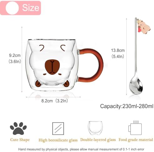 Birthday Gifts for Women Men Cute Capybara Mug Double Walled Coffee Glasses Cups Tea Cappuccino Latte Cup Funny Christmas Gifts Cute Capybara Stuff Gift for Mom Friend Coworker Her Him Home Decor - Image 6