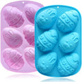 Egg Shape Silicone Molds 3.5 Inch, 2-Pack Chocolate Baking Holiday Easter Mould, Non-Stick BPA Free, Kid-Friendly Soap Mold Rabbit & Floral Designs, Blue & Pink by HKNMTT