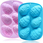 Egg Shape Silicone Molds 3.5 Inch, 2-Pack Chocolate Baking Holiday Easter Mould, Non-Stick BPA Free, Kid-Friendly Soap Mold Rabbit & Floral Designs, Blue & Pink by HKNMTT