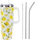 Floral Lemon Tumbler with Handle and Straw Lid 40 oz,Cute Spring Summer Gift for Women Men Friends Boho Flowers Vacuum Insulated Leak Proof Stainless Steel Coffee Cup Mug by Unknown
