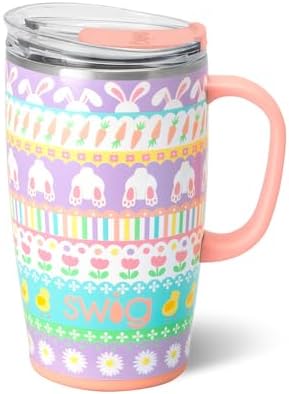 Swig Life 18oz Travel Mug, Insulated Tumbler with Handle and Lid, Cup Holder Friendly, Dishwasher Safe, Travel Coffee Cup, Easter Basket Stuffers, Easter Gifts for Women (Bunny Trail) by SwigLife