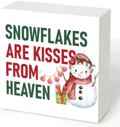 Snowflakes Are Kisses From Heaven Wood Box Sign, Winter Snowman Decor by Unknown