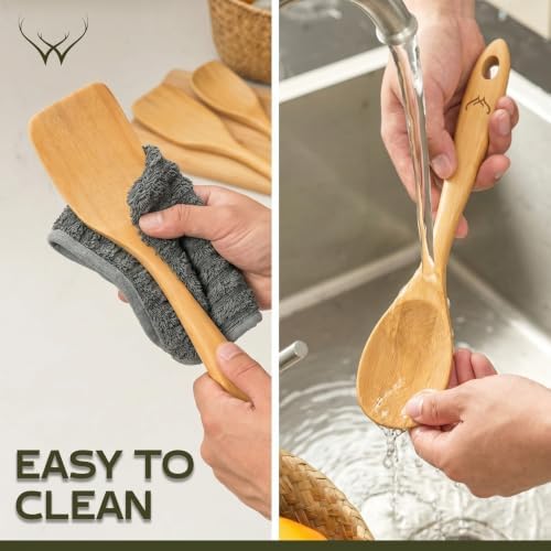 Prime Bamboo Wooden Spoons for Cooking Set of 3 Pcs – Wooden Cooking Utensils with Long Handle, Includes Flat Wood Spoon, Bamboo Spatula, and Slotted Spoon for Kitchen Utensils Set - Image 6