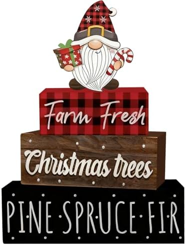 4 Pcs Christmas Decorations Indoor - Wooden Gnome Gift Table Decoration for Home - Christmas Centerpiece For Table - Winter Tiered Tray Decor Rustic Farmhouse Xmas Gift for Home Kitchen Mantel by CMZLUMINESTHome