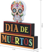 MEETYAMOR Day of the Dead Decor, Wood Block Sugar Skull Dia De Los Muertos Decorations with DIA DE MUERTOS Sign, 3-Layered Wooden Skeleton Decor for Altar, Ofrenda, Home, Table, Mexican Fiesta - Image 2