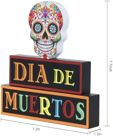 MEETYAMOR Day of the Dead Decor, Wood Block Sugar Skull Dia De Los Muertos Decorations with DIA DE MUERTOS Sign, 3-Layered Wooden Skeleton Decor for Altar, Ofrenda, Home, Table, Mexican Fiesta - Image 2