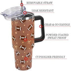 Fall Thanksgiving Tumbler with Lid and Straw 40oz, Cute Football Bows & Snowflakes Vacuum Insulated Leak Proof Stainless Steel Coffee Cup for Game Day, Farmhouse Accessories Gift for Women Girls - Image 4