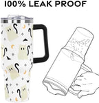 Halloween Tumbler with Lid and Straw 40oz,Black Cute Ghost Cat Vacuum Insulated Leak Proof Stainless Steel Coffee Cup,Goth Cute Spooky Halloween Accessories Gift for Women Girls - Image 5