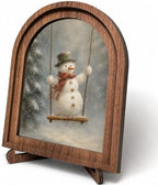 Snowman Christmas Arched Table Sign, Rustic Winter Farmhouse Decor by HPCHENG