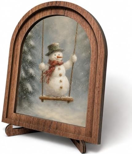 Snowman Christmas Arched Table Sign, Rustic Winter Farmhouse Decor by HPCHENG