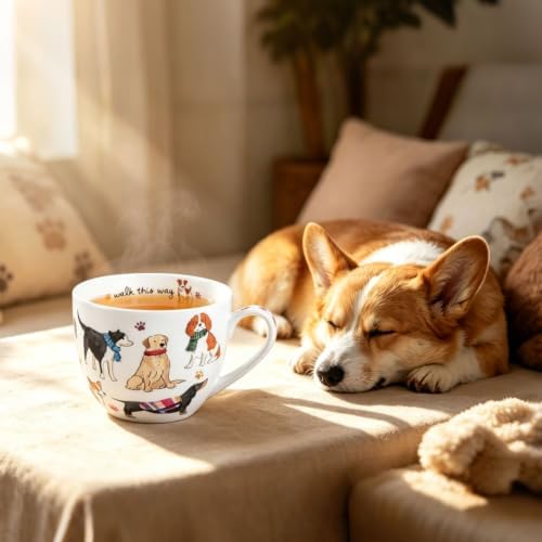 Colorful Scarf Dog Hug Mug, Premium 20 oz Bone China Coffee Tea Mug, Perfect Holiday, Birthday, and Christmas Gift for Dog Lovers, Designed in England by Harvest Green Studio - Image 6