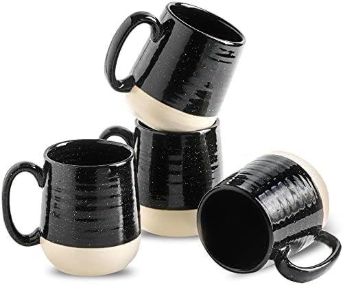 HASENSE Coffee Mugs Set of 4, 15 Ounce Ceramic Coffee Cups with Handles, Porcelain Large Latte Mug for Coffee Cappuccino Tea, Black Mugs for Men, Women Christmas Holiday Gift by Hasense