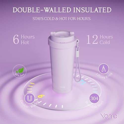 YOME 17oz Light Purple Ceramic Lined Insulated Coffee Mug with Infuser for Women Gift | One-handed Pop Open Lid | Stainless Steel |Keep Drinks Cold and Hot| 100% Leak Proof - Image 6