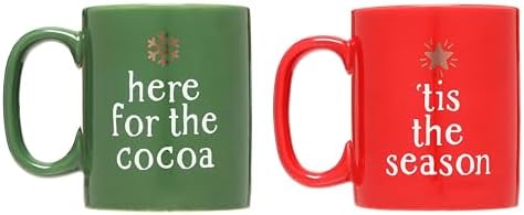 Pearhead Holiday Mug Set, Here for the Cocoa & Tis the Season, Set of 2 by Pearhead