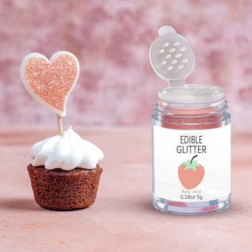 Rose Gold Edible Glitter for Cakes Drinks - Colaele 5 grams Food Grade Luster Dust Glimmer Powder Metallic Fancy Food Decorating Sprinkle Brew Glitter Dust Decorations Beverage Candy Dessert, Vegan - Image 3