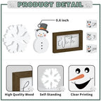 Christmas/Winter Tiered Tray Decor, 6 Pcs Hello Winter Snowflake Snowman Table Signs Let It Snow Wooden Signs for Home Kitchen Office - Image 4