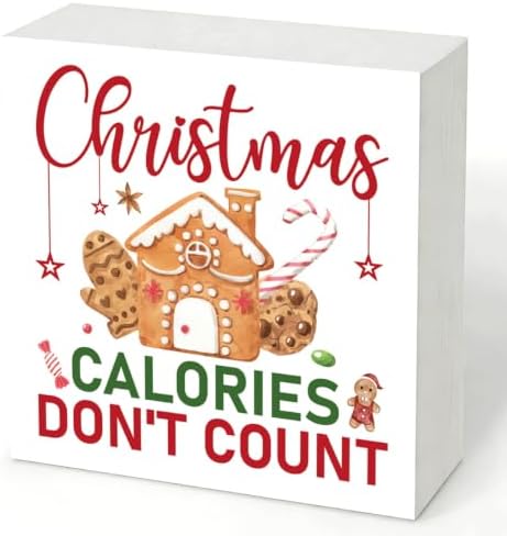 Christmas Calories Don't Count Wood Box Sign, Funny Kitchen Shelf Decor by Unknown