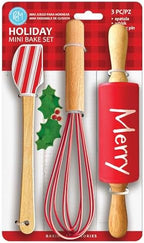 R&M Christmas Holiday 3 Piece Mini Bake Set – Spatula, Whisk & Rolling Pin – Christmas Baking Gift for Kids and Home Bakers by RMInternational