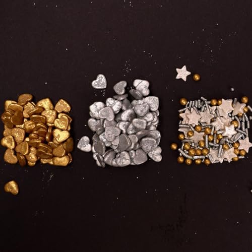 Confect Christmas Sprinkles | Grey, Gold & White Mix | Edible Star, Pearl & Flower Shaped Sprinkles | Elegant Holiday Cake & Cupcake Decorations- 5 Oz - Image 4