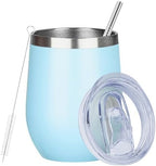 MEZMUT 12 Oz Insulated Wine Tumbler with Lid Wine Glass Cup(Light Blue,1) by MEZMUT