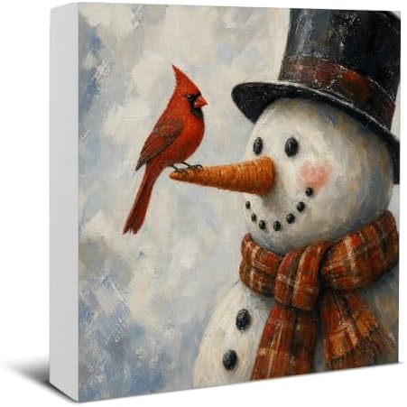 Christmas Snowman Decor, Red Cardinal Christmas Wood Sign Holiday Decor by EUDOSI