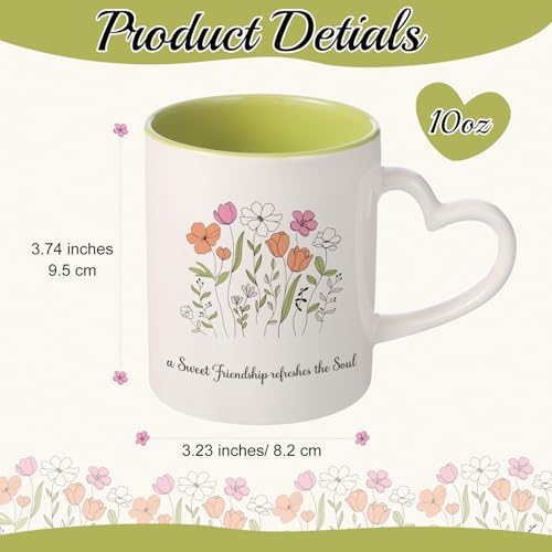Floral Coffee Mug Set of 6, Ceramic Cups with Heart Handle - Image 2