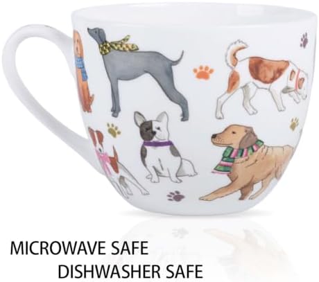 Colorful Scarf Dog Hug Mug, Premium 20 oz Bone China Coffee Tea Mug, Perfect Holiday, Birthday, and Christmas Gift for Dog Lovers, Designed in England by Harvest Green Studio - Image 4